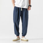 Buddha Stones Simple Drawstring Design Linen Men's Pants With Pockets - Navy Blue - US/UK/AU46，EU56 (5XL) - image 15
