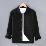 Buddha Stones Casual Plain Long Sleeve Button Lapel  Design Men's Ramie Linen Jacket With Pockets - Black - US/UK/AU42，EU52 (3XL) - image 12