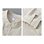 Buddha Stones Men's Long Sleeve Stand Collar With Pocket Pure Color Casual Cotton Linen Shirt - image 4