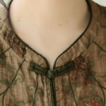 Buddha Stones Purple Flower Print Frog-Button Design Cotton Linen Shirt - image 9