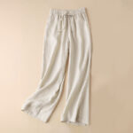 Buddha Stones Casual Cotton Linen High Waist Lace-up Wide Leg Pants With Pockets - Linen - US12，UK/AU16，EU44 (3XL) - image 25