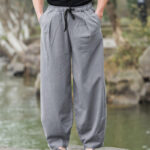 Buddha Stones Plain Casual Linen Bloomer Men's Pants With Pockets - image 15
