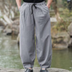 Buddha Stones Plain Casual Linen Bloomer Men's Pants With Pockets - image 12