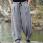 Buddha Stones Plain Casual Linen Bloomer Men's Pants With Pockets - Gray - US/UK/AU44，EU54 (5XL) - image 11