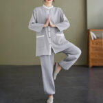 Buddha Stones 2pcs Cotton Tai Chi Shirt Top Pants Meditation Zen Clothing Women's Set - LightSteelBlue - US8-10，UK/AU12-14，EU40-42 (2XL) - image 1