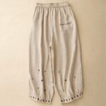 Buddha Stones Casual Embroidered Petals Women's Cotton Linen 7-8 Length Harem Pants With Pockets - image 2