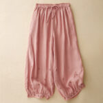 Buddha Stones Casual Embroidered Petals Women's Cotton Linen 7-8 Length Harem Pants With Pockets - LightCoral - US12，UK/AU16，EU44 (2XL) - image 13