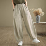 Buddha Stones Casual Plain Women's Cotton Linen Harem Pants With Pockets - image 5
