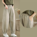 Buddha Stones Casual Plain Women's Cotton Linen Harem Pants With Pockets - image 6