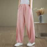 Buddha Stones Casual Plain Women's Cotton Linen Harem Pants With Pockets - Pink - US8-10，UK/AU12-14，EU40-42 (2XL) - image 20