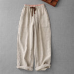 Buddha Stones Casual Daily Drawstring Simple Design Women's Cotton Linen Pants With Pockets - Beige - US8-10，UK/AU12-14，EU40-42 (2XL) - image 1
