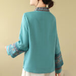 Buddha Stones Embroidered Slanted Buttons Cotton Linen Women's Shirt - image 21