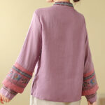 Buddha Stones Embroidered Slanted Buttons Cotton Linen Women's Shirt - image 5