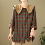 Buddha Stones Embroidered Plaid Pattern Cotton Women's Shirt - Sienna - US8-10，UK/AU12-14，EU40-42 (2XL) - image 7