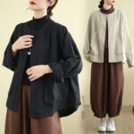 Buddha Stones Plain Design Long Sleeve Women's Cotton Linen Jacket With Pockets - image 18