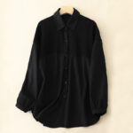 Buddha Stones Plain Stand Collar Women's Cotton Corduroy Jacket - Black - US14，UK/AU18，EU46 (2XL) - image 6