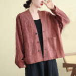 Buddha Stones Plain Long Sleeve Women's Cotton Linen Jacket With Pockets - image 11