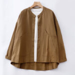 Buddha Stones Solid Color Long Sleeve Women's Cotton Jacket With Pockets - DarkGoldenrod - US14，UK/AU18，EU46 (2XL) - image 1