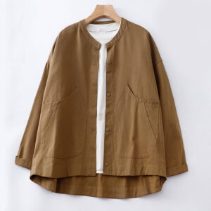 Buddha Stones Solid Color Long Sleeve Women's Cotton Jacket With Pockets - DarkGoldenrod - US14，UK/AU18，EU46 (2XL) - image 1