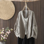 Buddha Stones Pure Color V-neck Women's Cotton Jacket With Pockets - DarkGray - US14，UK/AU18，EU46 (2XL) - image 24
