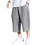 Buddha Stones Summer Plain Pleat Design Drawstring Men's 7-8 Length Cotton Linen Pants With Pockets - image 4