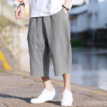 Buddha Stones Summer Plain Pleat Design Drawstring Men's 7-8 Length Cotton Linen Pants With Pockets - Gray - US/UK/AU46，EU56 (5XL) - image 1