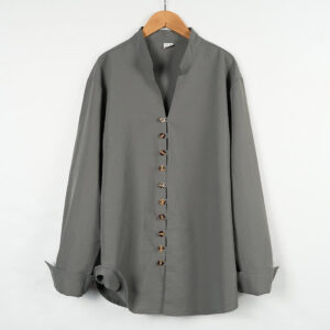 Buddha Stones Solid Color Buttons Fall Long Sleeve Linen Men's Shirt - Gray - US/UK/AU46，EU56 (3XL) - image 1