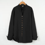 Buddha Stones Solid Color Buttons Fall Long Sleeve Linen Men's Shirt - Black - US/UK/AU46，EU56 (3XL) - image 17