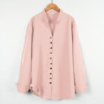 Buddha Stones Solid Color Buttons Fall Long Sleeve Linen Men's Shirt - Pink - US/UK/AU46，EU56 (3XL) - image 14