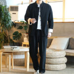 Buddha Stones 2Pcs Zen Tang Suit Men's Frog-Button Long Sleeve Shirt Pants Set With Pockets - image 17