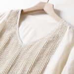 Buddha Stones Casual Accordion Pleat Plain V-neck Short Sleeve Cotton Midi Dress With Pockets - image 35