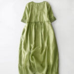 Buddha Stones Casual Accordion Pleat Plain V-neck Short Sleeve Cotton Midi Dress With Pockets - image 13
