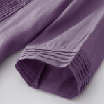 Buddha Stones Casual Accordion Pleat Plain V-neck Short Sleeve Cotton Midi Dress With Pockets - image 9