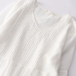 Buddha Stones Casual Accordion Pleat Plain V-neck Short Sleeve Cotton Midi Dress With Pockets - image 47