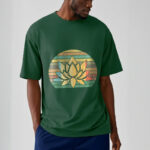 Buddha Stones Casual Retro Striped Background Lotus Flower Pattern Cotton Tee T-shirt - image 12