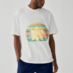 Buddha Stones Casual Retro Striped Background Lotus Flower Pattern Cotton Tee T-shirt - image 7