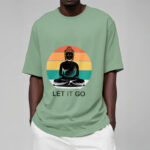 Buddha Stones Casual Colorful Striped Background Meditating Buddha Pattern Cotton Tee T-Shirt - image 16