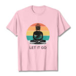 Buddha Stones Casual Colorful Striped Background Meditating Buddha Pattern Cotton Tee T-Shirt - LightPink - 2XL - image 13
