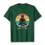 Buddha Stones Casual Colorful Striped Background Meditating Buddha Pattern Cotton Tee T-Shirt - ForestGreen - 2XL - image 1