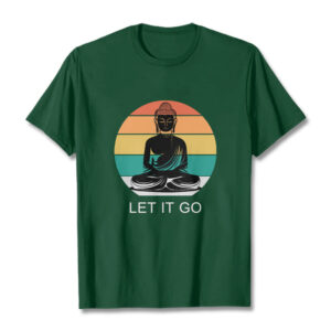 Buddha Stones Casual Colorful Striped Background Meditating Buddha Pattern Cotton Tee T-Shirt - ForestGreen - 2XL - image 1
