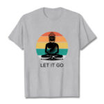 Buddha Stones Casual Colorful Striped Background Meditating Buddha Pattern Cotton Tee T-Shirt - LightGrey - 2XL - image 20