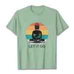 Buddha Stones Casual Colorful Striped Background Meditating Buddha Pattern Cotton Tee T-Shirt - PaleGreen - 2XL - image 15