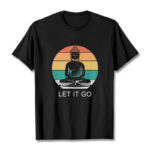 Buddha Stones Casual Colorful Striped Background Meditating Buddha Pattern Cotton Tee T-Shirt - Black - 2XL - image 4