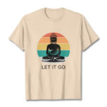 Buddha Stones Casual Colorful Striped Background Meditating Buddha Pattern Cotton Tee T-Shirt - Bisque - 2XL - image 11
