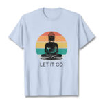 Buddha Stones Casual Colorful Striped Background Meditating Buddha Pattern Cotton Tee T-Shirt - LightCyan - 2XL - image 19