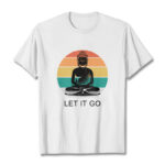Buddha Stones Casual Colorful Striped Background Meditating Buddha Pattern Cotton Tee T-Shirt - White - 2XL - image 8