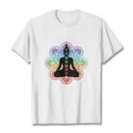 Buddha Stones Casual Meditating Figure Colorful Mandala Pattern Cotton Tee T-shirt - White - 2XL - image 6