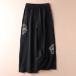 Buddha Stones Spring Ethnic Embroidery Cotton Linen Women's Wide Leg Pants With Pockets - Black - US12，UK/AU16，EU44 (4XL) - image 12