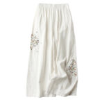 Buddha Stones Spring Ethnic Embroidery Cotton Linen Women's Wide Leg Pants With Pockets - image 5