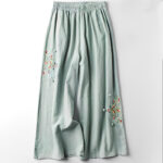 Buddha Stones Spring Ethnic Embroidery Cotton Linen Women's Wide Leg Pants With Pockets - image 8